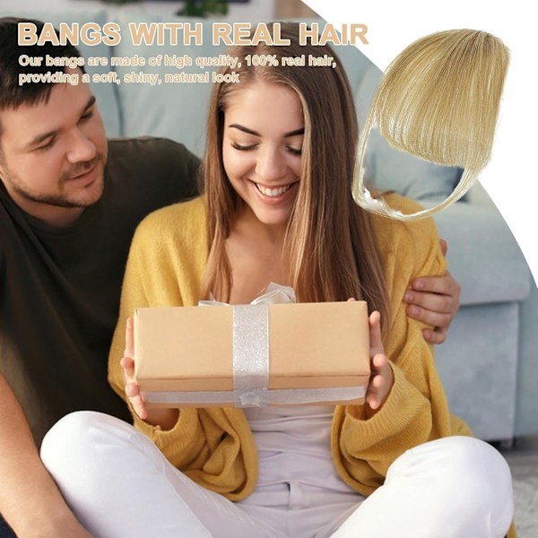 Clip-in hårextensions, pannelugg i ekte hår - Franske pannelugg Clip-On Air Bangs | Naturlig farge og stilige hårextensions for et perfekt utseende Gråguld