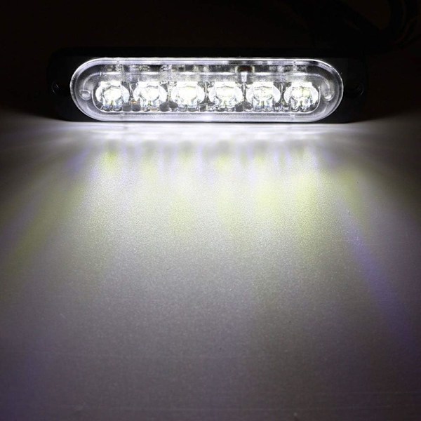 6 LED 18W Hvid Ultra Tynd Undervogns Nødblink Hazard Strobe Advarselsbar Arbejdslygtebar til 12V - 24V Biler, Sikkerhedsblink 6 LED White