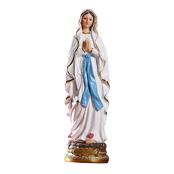 Romersk-katolsk skulptur i harpiks, bordstatue, dekorativ figur, Jomfru Maria fra Lourdes, statue af Jomfru Maria, 30 cm høj