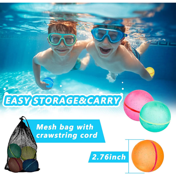 Gjenbrukbare vannballonger for barn og voksne, 18-pakning magnetiske, gjenfyllbare, hurtigforseglende vannbomber med nettingpose 6PCS