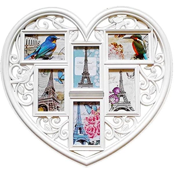 Youyijia Heart Shape Photo Frame 6 Photos 3d Large Hanging Heart Shape Collage White Multi Picture Frames For Wall Wedding Lover Gift Home Decor