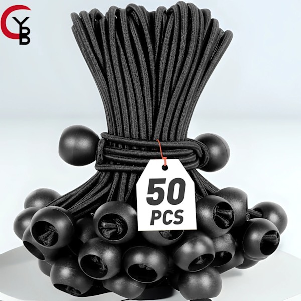 50-pakning Bungee-baller, svart presenningledning, UV-bestandig, med elastisk ledning for presenninger, presenninger, stropper, telt, stenger og ledninger BLACK WHITE(20CM)