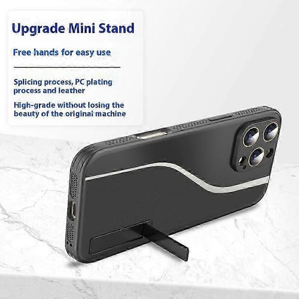 Fodral för iPhone 16 Pro med värmeavledning, PU+TPU+PC-skydd med stativ - Silver Silver