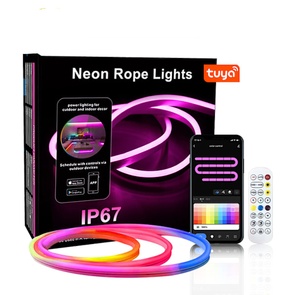 RGB-remsa för inomhus och utomhus LED-remsa neon flex repbelysning (EU-kontakt), musiksynkronisering, IP67, fjärrkontroll och appkontroll 5M 5M 5M Tuya control