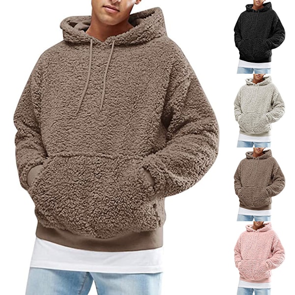 Mænds Tyk Fleece Hoodie Trøje Vinter Varmt Plys Pelshætte Jumper Sweatshirt Grå Grey L