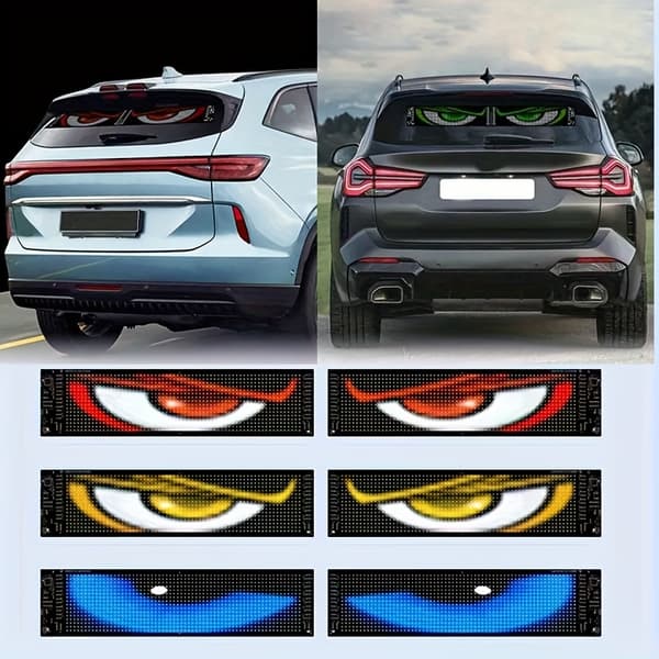 2 stk. Programmerbart Devil Eyes Bilsystem med App/Fjernkontroll, Dobbelskjerm Synkroniserte Animerte LED-øyne (/IR) S-2 STK