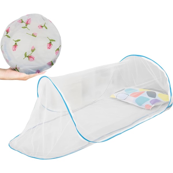 Foldbar Myggesigte til Enkeltmandseng, Fint Masket, Rejse & Camping Pop-Up Net (Blå) blue
