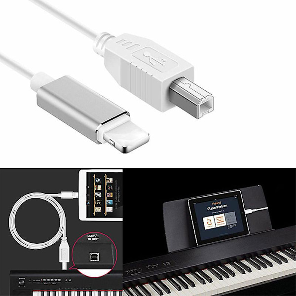 Lightning - Type-B MIDI-koskettimiston muunnin USB 2.0 -kaapeli iPhone 7 8 X iPadille
