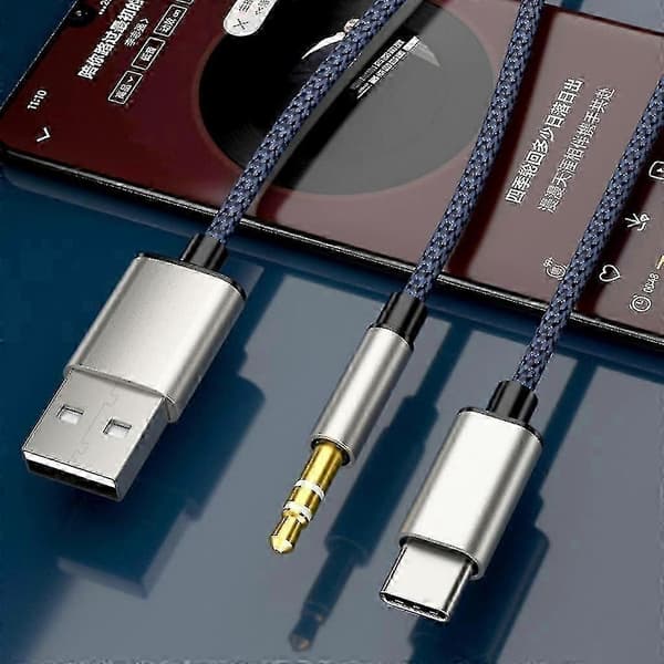 1 Split 2 Type C til Usb A 3,5 mm Aux-kabel Stereo Hifi-lyd til bilhøjttalere Black