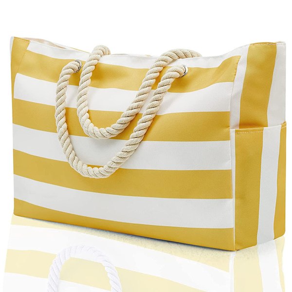 Dame Strandtaske Vandtæt Strandtaske Med Lommer Dame Sportstaske Dame Piger Sommertaske Skuldertaske Shoppingtaske Bright yellow