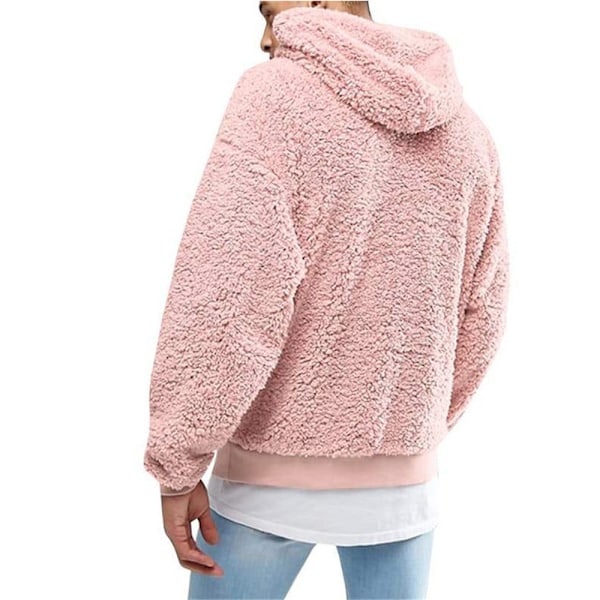 Hettegenser for menn i tykt fleece, varm vintergenser med plysj og pels, rosa Pink 2XL