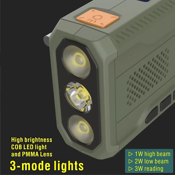 NOAA/DAB/FM-radio Hätäradio Kannettava Aurinko Radiovastaanotin Käsikäyttöinen Dynamo Ulkoilma Bluetooth-kaiutin LED-taskulampulla Green