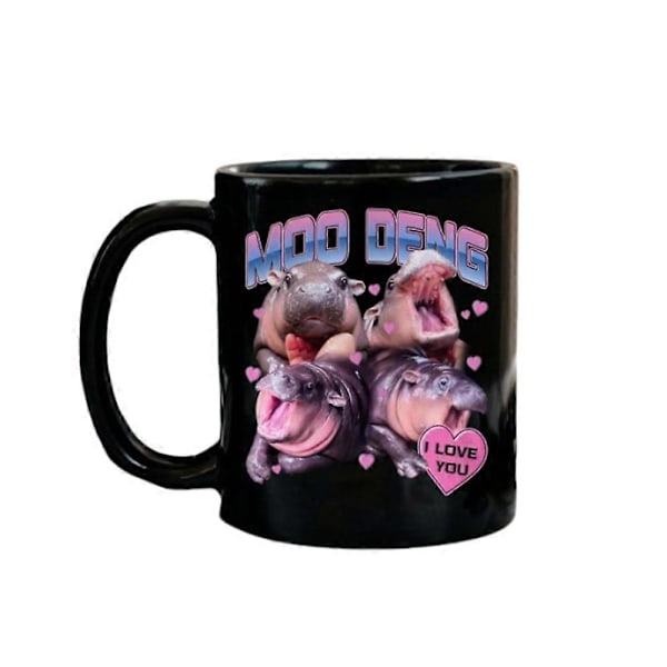 Moo Deng Sød Baby Flodhest Kaffekrus, Jeg Elsker Dig Moo Deng Krus (FMY) black