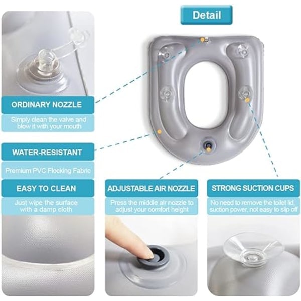 Oppustelig toiletsæde pude hævet donut pude højdejusterbart toiletsæde PVC commode støttepude til seniorer ældre handicappede