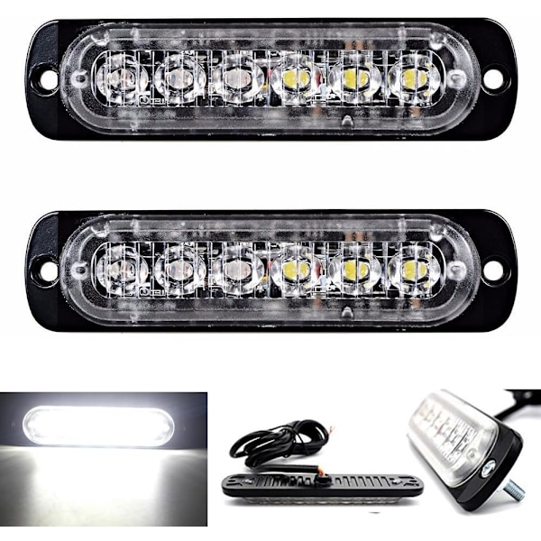 6 LED 18W Gul Ultra Tynd Undervogns Nødblink Hazard Strobe Advarselslys Strip til 12V - 24V Bil, Sikkerheds Blinkende Beacon 6 LED Yellow