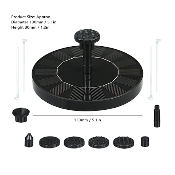 Solcellsfontän 130MM Smart Liten Hushåll Villa Trädgård Fiskdamm Gård Rockery Fågelbad Dekorativ Fontän