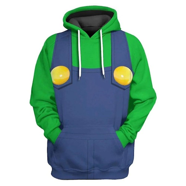 Mario Luigi Peach Bowser Donkey Kong -asu Aikuisille Hupparit Unisex Pitkähihaiset Hihari Super Mario Bros Elokuva Huppari Cosplay-asut Luigi Luigi XL