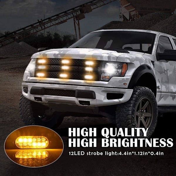 Super Lys Gul 12-LED 12-24V 36W Bil Lastbil Advarselslys Nød Bygning Vandtæt Blinkende Beacon Advarsels Strobe Kofanger Grill Baglygte Wor 12 LED Yellow
