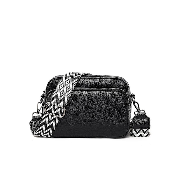 Crossbody-veske - Liten skinnskulderveske for kvinner med glidelås - Perfekt black