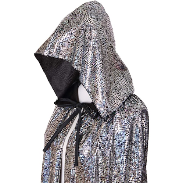 Unisex Silver Cape Halloween Huva Kåpa Fullängds Glansig Orm Utomjording Kostym Fest Vuxen (59\", Silver Laser)