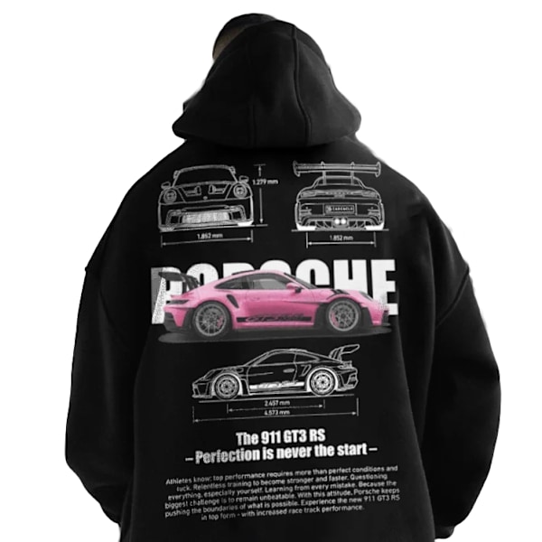 911 Tram Print Hoodie Unisex Oversize Racing Turbo Sportsbil Gensergenser Svart #1 Black#1 3XL