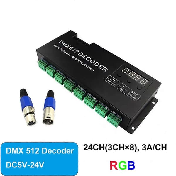 Digital 24CH RGB RGBW DMX512 Dekoder, RGBW 512 Dekoder DMX 512 Kontroller for LED-stripe (A) Black A