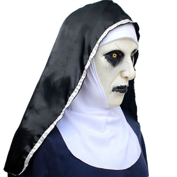 Pelottava Nunna Lateksimaski Päähuivilla Valak Cosplay Halloweenille Valkoinen Yksi Koko