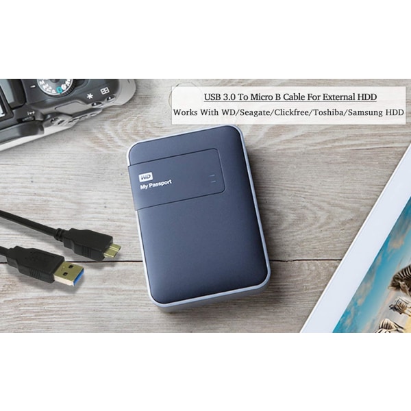 USB 3.0 Kabel til Western Digital/WD/Seagate/Clickfree/Toshiba/Samsung Portable Harddisk - USB 3.0 A/Micro-B Kabel (1 m)