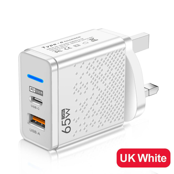 65w USB C-laddare Snabbladdningsladdare Pd Quick Charge 3.0 väggtelefonadapter UK black