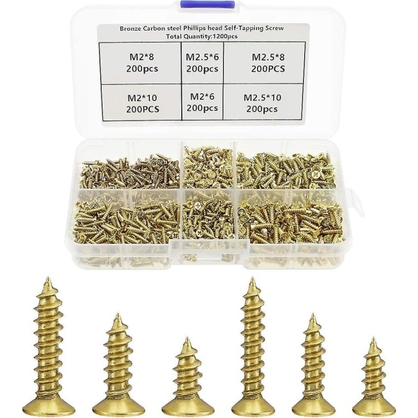 Small Wood Screw Self Tapping Screw Assortment Kit M2 / M2.5mm Small Screw Self Drilling Set Carbon Steel Phillips Pan Head Screws for Hinge Mu