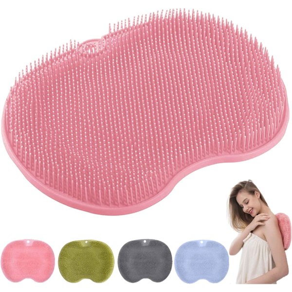 Liukumaton silikoninen hierontamatto, suihkun selänpesin, hierontamatto liukumattomilla imukupeilla, kuoriva kylpymatto Pink