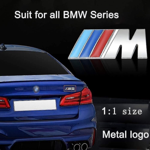 3st Fit Bmw M Power Badge Metall Tri Color Emblem Sticker, Bil Bakre Trunk Fender Sido Emblem Badge Decal Logo