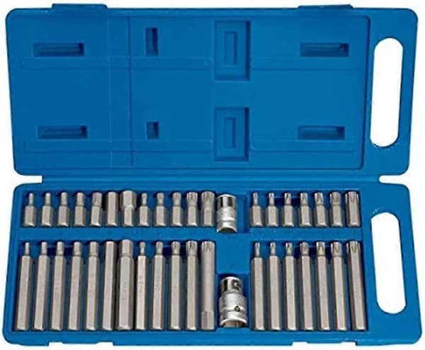Eske med 40 skrutrekkerbits - Torx/sekskant/spline