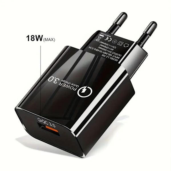 18W QC3.0 Hurtiglader USB EU Vegglader Mobiltelefonlader For Xiaomi POCO X3 NFC M3 10T Lite 10 9 Redmi 9 Note 9 8 Pro Type C Lader [DB] black