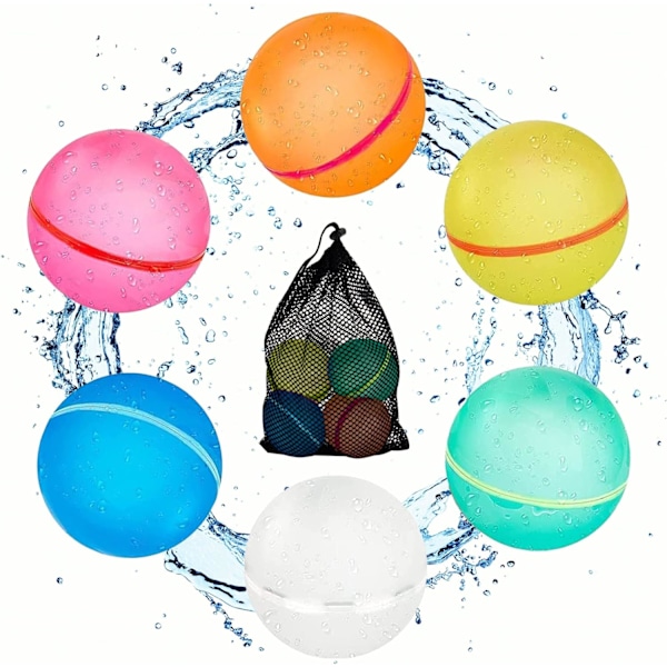 Gjenbrukbare vannballonger for barn og voksne, 18-pakning magnetiske, gjenfyllbare, hurtigforseglende vannbomber med nettingpose 6PCS