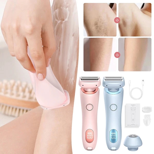 2-i-1 Bikini Trimmer Elektrisk Barbermaskine til Kvinder, Silky Glide Pro Hårfjerning til Barbering af Ben, Arme, Armhuler og Ansigt Pink