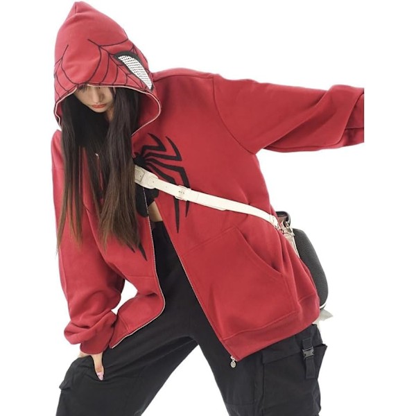 Spider Hoodie Kvinder Y2k Spiderman Hoodie Oversized Fuldt Lynlås Grafisk Hoodies Spiderman Jakke Kawaii Sweatshirt M