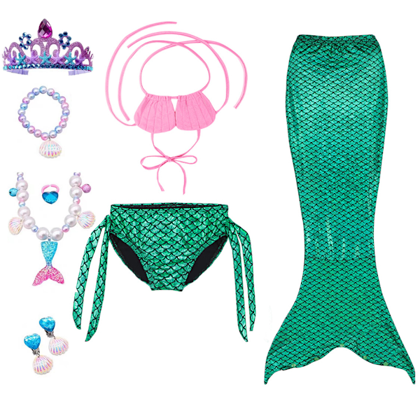 kpl Mermaid Bikini -uimapuku setillä, Mermaid Tail -uimapukusetti sininen Blue 140cm