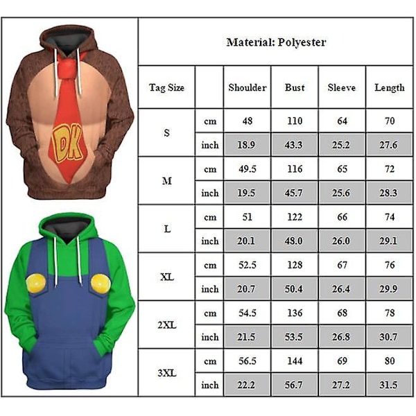 Mario Luigi Peach Bowser Donkey Kong -asu Aikuisille Hupparit Unisex Pitkähihaiset Hihari Super Mario Bros Elokuva Huppari Cosplay-asut Peach Peach L