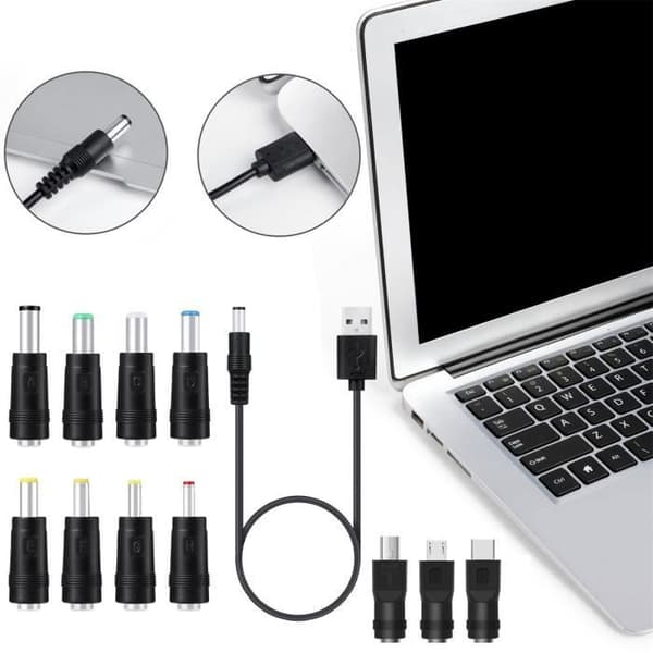 Universal USB til DC 5V strømkabel med 11 stik til kamera, tablet, pc, telefon (farver)
