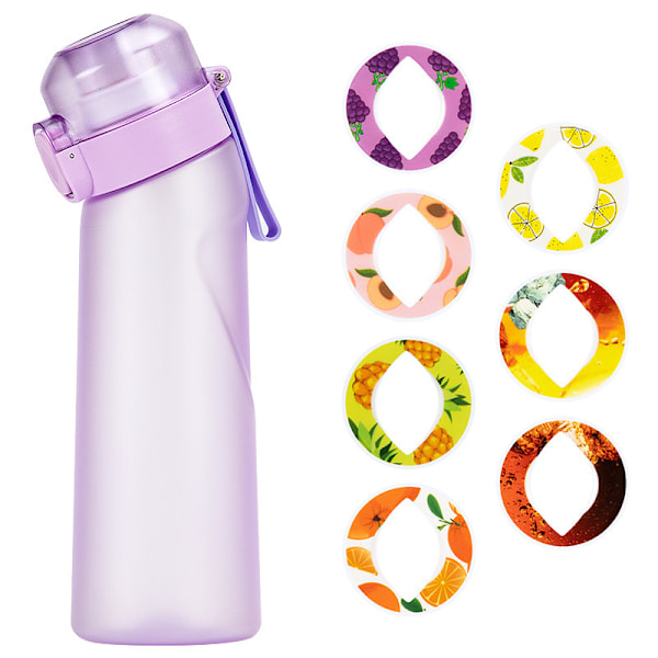 Smaksatt Vattenflaska med 7 Smakskapslar Air Water Up Flaska Frostat Svart 650ml Air Starter Up Set Vattenmugg för Camping Sport Purple