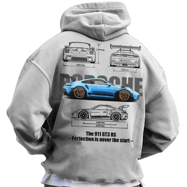 Herre 911 Tram Print Hoodie, Unisex Oversize Racing Turbo Sports Car Sweatshirt Hoodie Grå Grey M