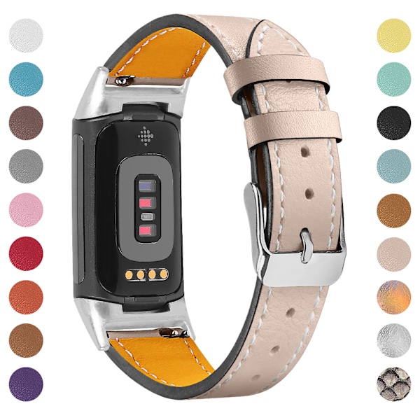 Ekte lærreim for Fitbit Charge 5/6 Beige Beige