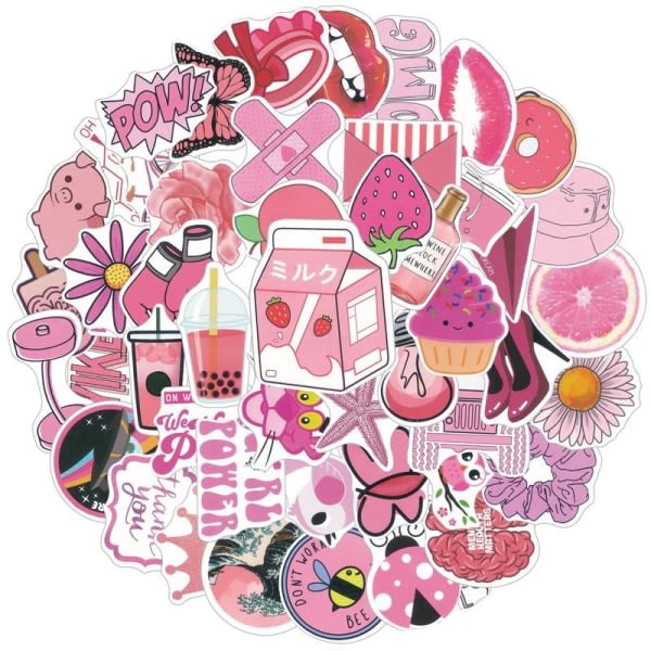 50 stk. Cartoon Pink Girls Stickers DIY Kuffer Bærbar Guitar Multi Farve