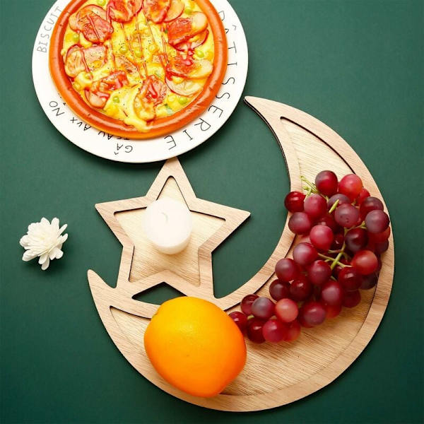 2 sæt Ramadan træbakke måne stjerne service Eid Mubarak servering