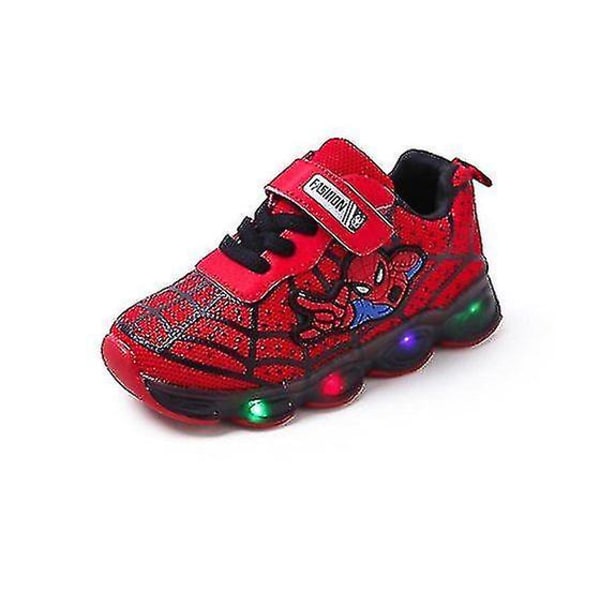 Barn Sportskor Spiderman Lighted Sneakers Barn Led Luminous Skor För Pojkar Red 28