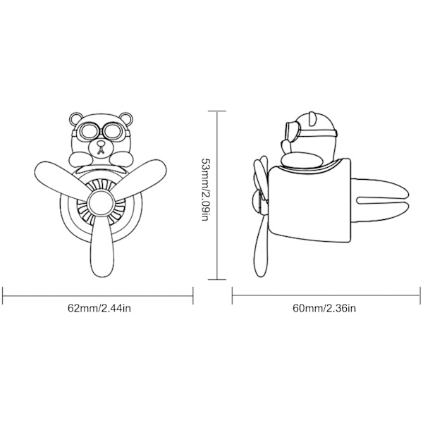 Automaattinen ilmanraikastin, Pilot Bear -auton hajotin pyörivällä potkurivalvimella, ilmanraikastin, aromaterapia, koristeet, auton lisävarusteet (Cool Black) Cool Black