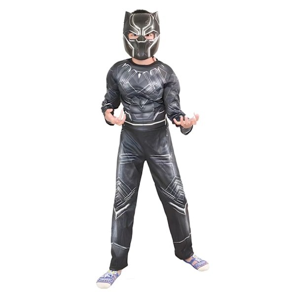 Barnkostym Black Panther Pojk Superhjälte Jumpsuit Barn Halloween Rollspel Mask/Vargklo Props Wakanda Forever M(120-130cm)