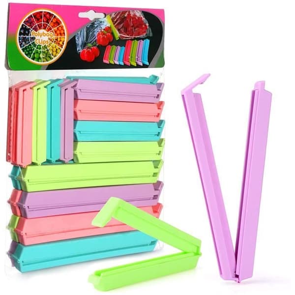 24 stk. plastlukkeklips, matposeklips, 4 farger snacksklips, forseglingsklips for E