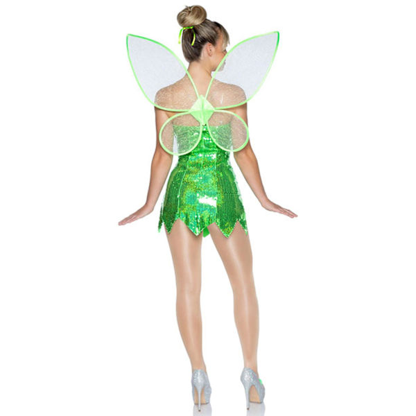 Kvindes Elves Tinker Bell Kostume Kjole Grøn Elves Cosplay Kjole Med Grønne Vinger Mørkegrøn Dark green M